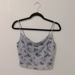 Blue butterfly spaghetti strap top